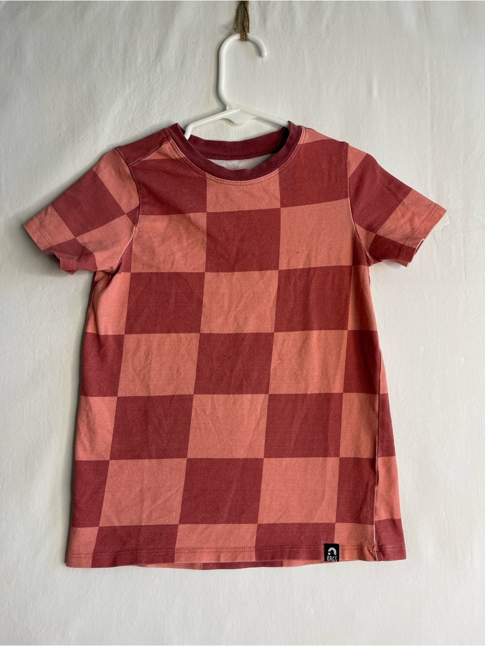 Rags to Raches Kids Checkerboard Tee in Brick Red & Coral